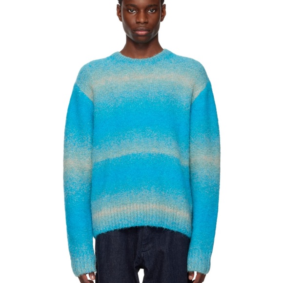 WOOYOUNGMI Blue striped alpaca blue sweater - Picture 1 of 9